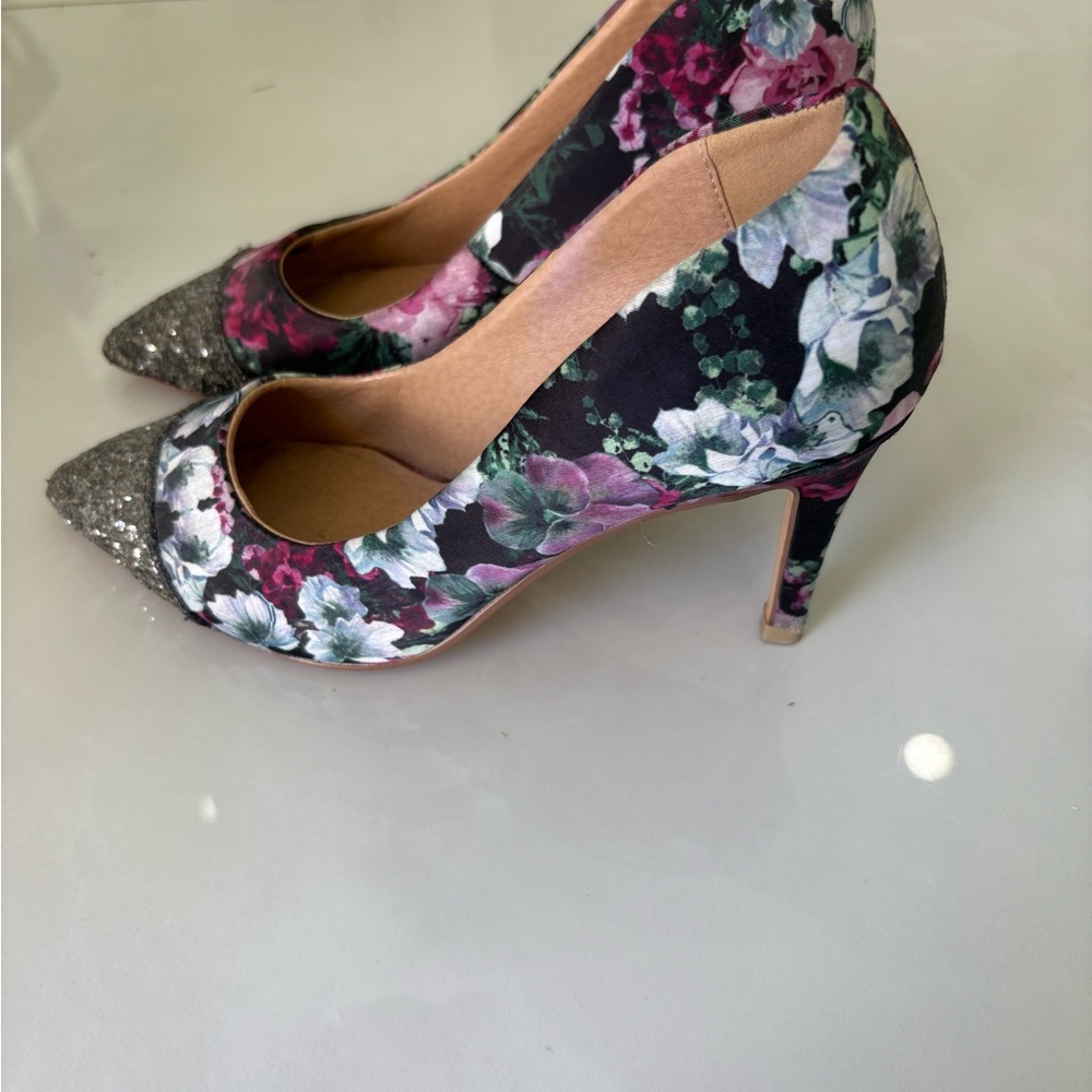 Anthropologie Floral Glitter Heels